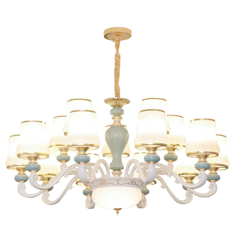 Opaline Glass Flared Chandelier Lamp Modernist Down Lighting Pendant in Light Blue