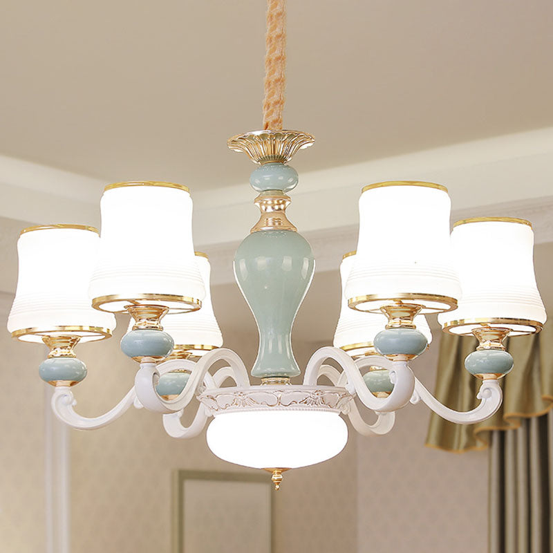Opaline Glass Flared Chandelier Lamp Modernist Down Lighting Pendant in Light Blue