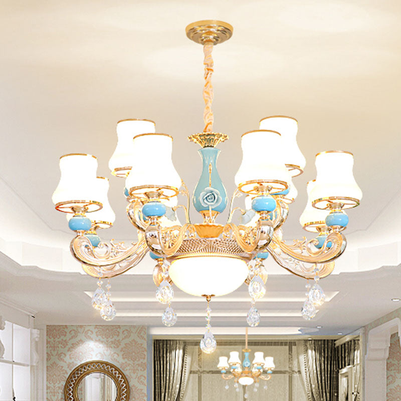 Araña colgante cónica ópalo modernista ópalo de vidrio esmerilado kit de luz colgante con acento de cristal