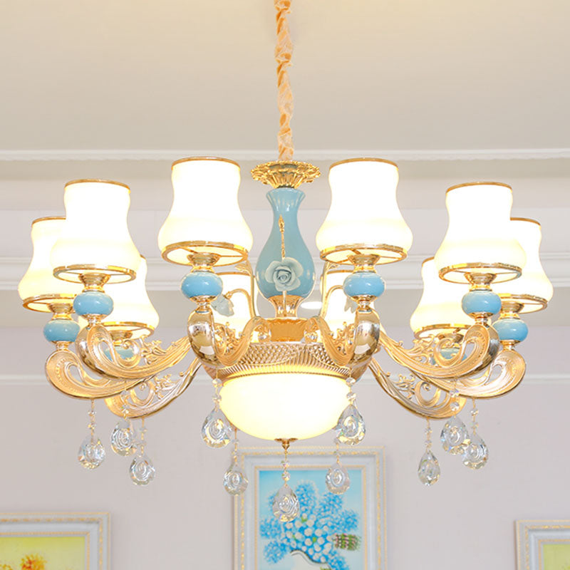 Araña colgante cónica ópalo modernista ópalo de vidrio esmerilado kit de luz colgante con acento de cristal