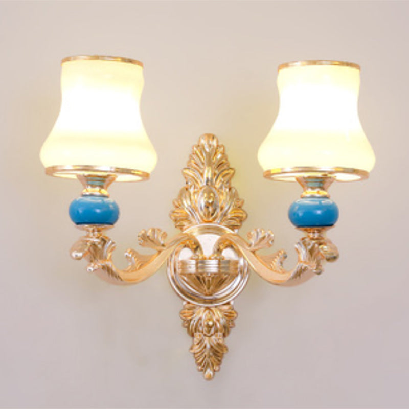 Gold Curved Hanging Chandelier Contemporary Opaline Frosted Glass Ceiling Suspension Lamp