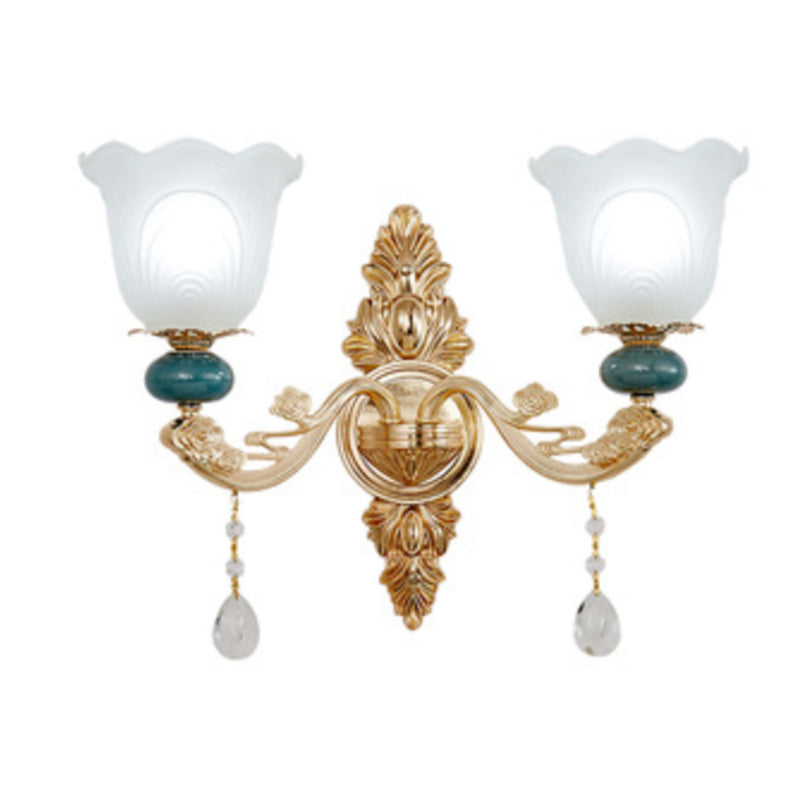 Blooming Ceiling Chandelier Modernist Frosted Glass Living Room Pendant Light Kit in Green