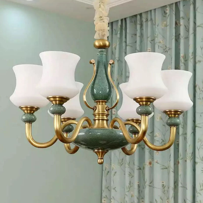 Frosted Glass Curving Chandelier Light Modern Ceiling Pendant in Green for Living Room