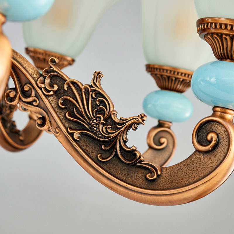 Kit de luz colgante de metal de brazo desplazado iluminación de lámpara azul claro azul con sombra de vidrio esbelto acampanado