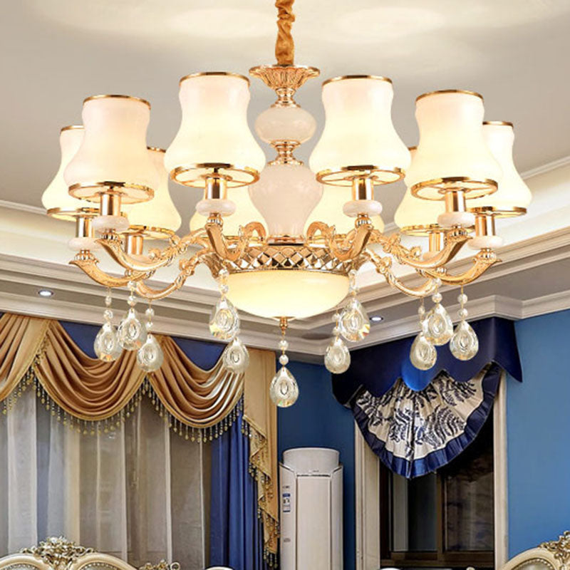 Iluminación de la curva de vidrio esmerilado Luz de techo colgante mínima con acento de cristal en oro