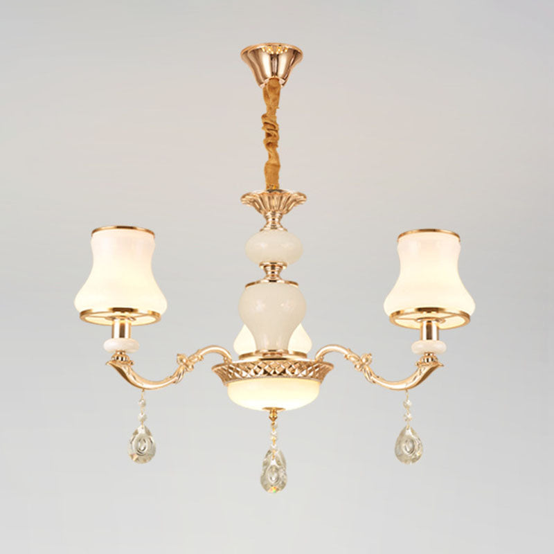 Frosted Glass Curve Chandelier Lighting Minimal Hanging Ceiling Light with Crystal Accent in Gold
