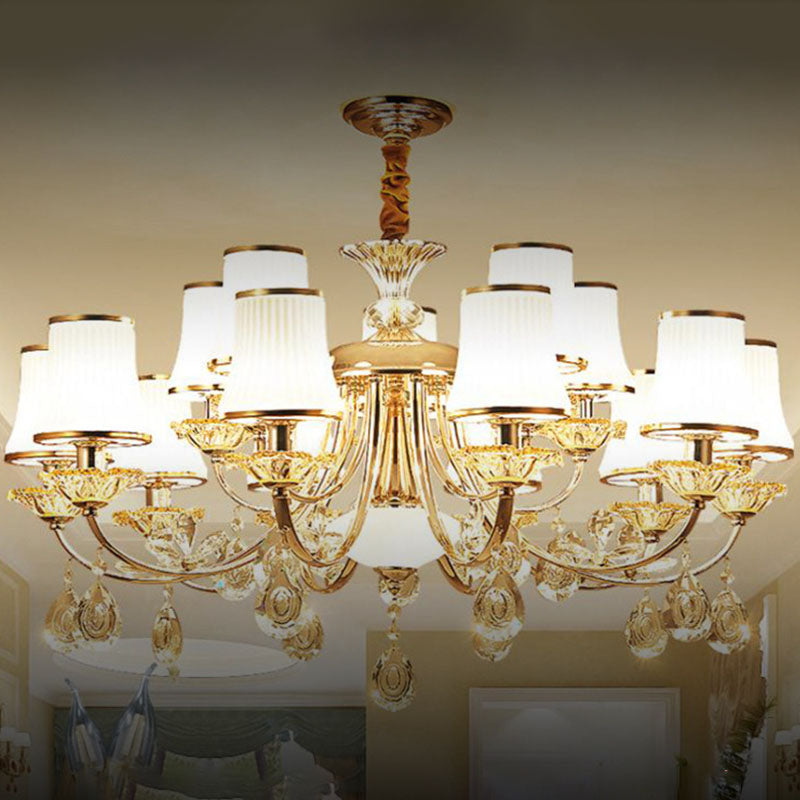 Sala de estar Bell Shade Lámpara colgante de vidrio acanalado de lámpara moderna accesorio de iluminación en oro