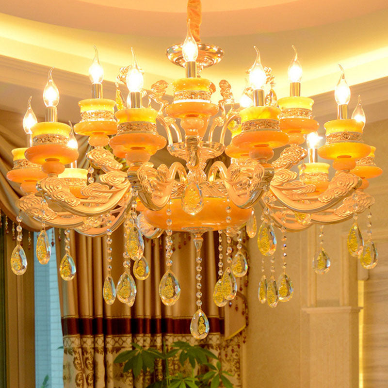 Candelabra Wohnzimmer Anhänger Kronleuchter Land Jade Gold Hanging Lighting mit Kristalltropfen