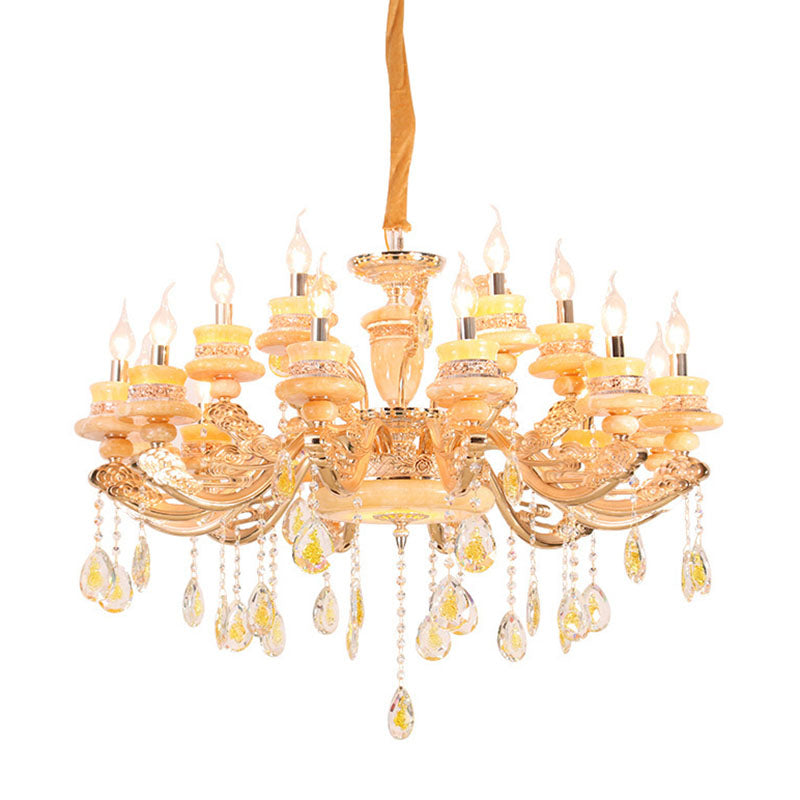 Candelabra Wohnzimmer Anhänger Kronleuchter Land Jade Gold Hanging Lighting mit Kristalltropfen