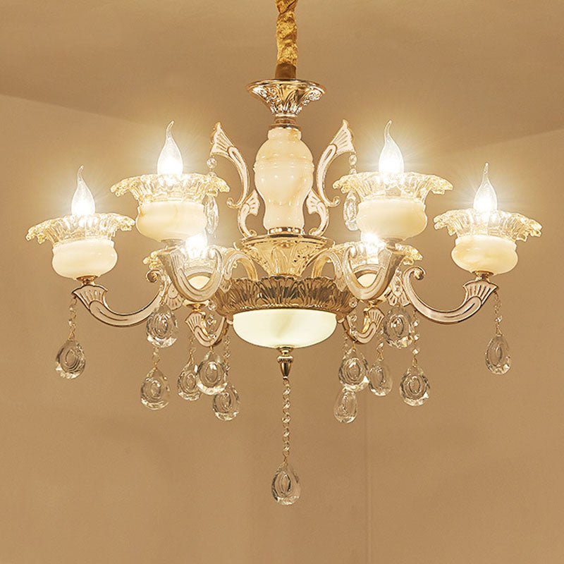 Lampada lampada petalo oro lampada sospensione di giada contemporanea con drappeggio cristallino