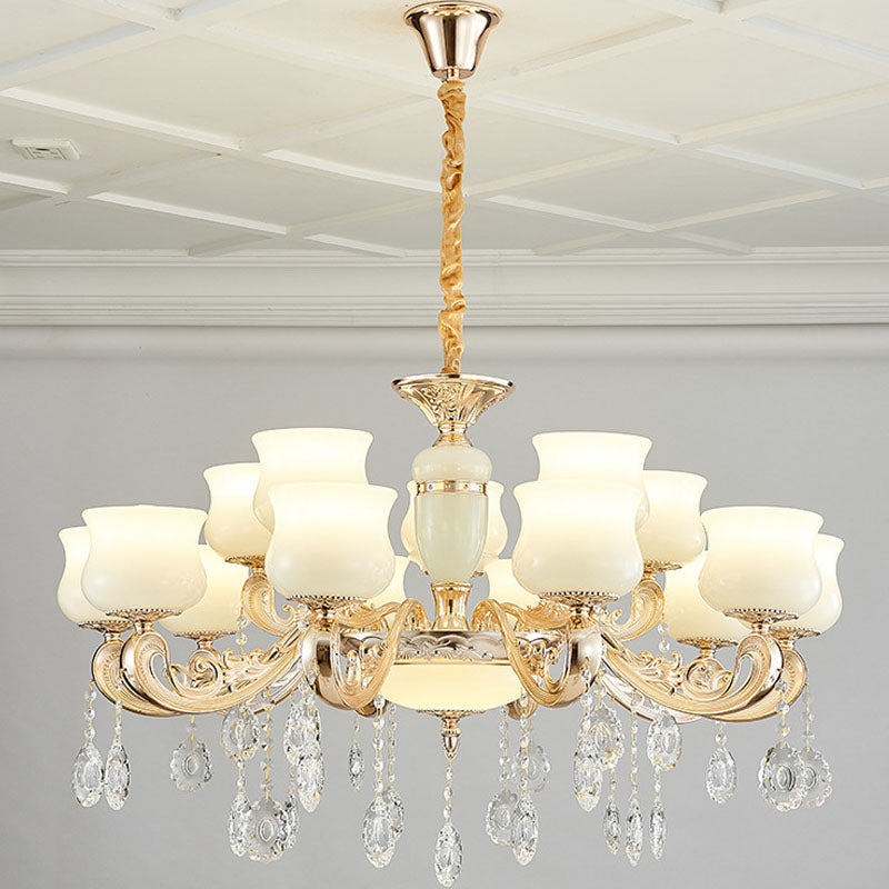 Faux Jade Urne hängende Deckenleuchte modernistischer Anhänger Kronleuchter mit Kristallakzent in Weiß