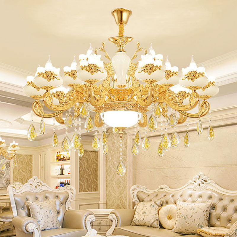 Flowerbud Living Room Ceiling Lamp Faux Jade Simplicity Chandelier Lighting Fixture in Gold