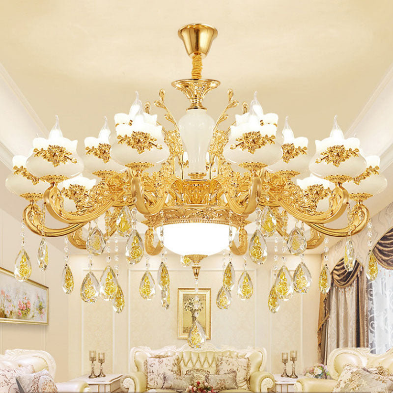 Flowerbud Living Room Ceiling Lamp Faux Jade Simplicity Chandelier Lighting Fixture in Gold