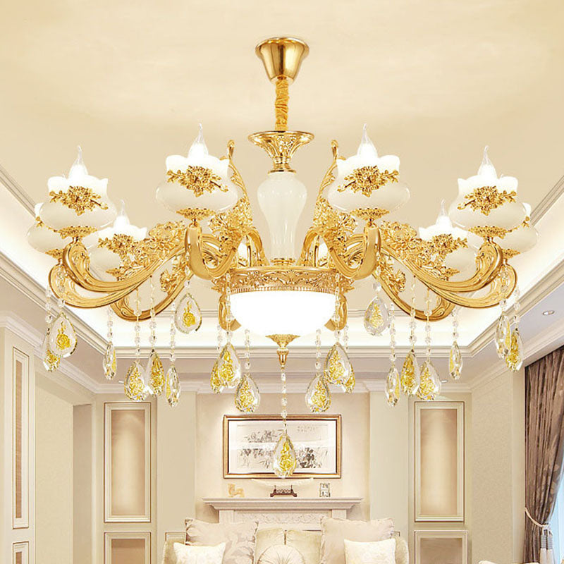 Flowerbud Living Room Ceiling Lamp Faux Jade Simplicity Chandelier Lighting Fixture in Gold