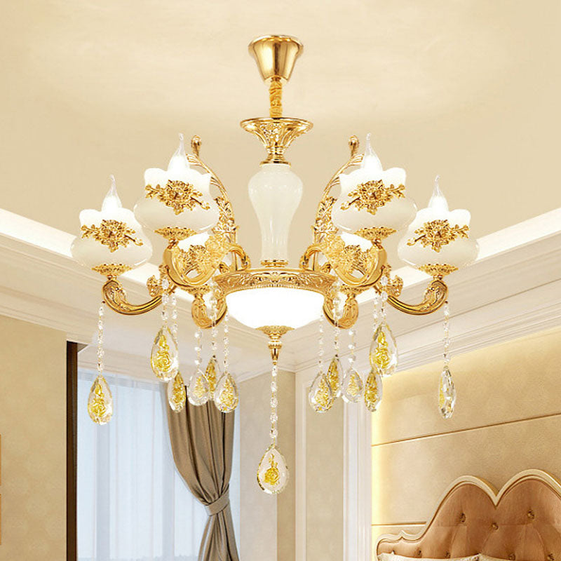 Blumenbud Wohnzimmer Deckenlampe Faux Jade Einfachheit Kronleuchter Beleuchtung in Gold