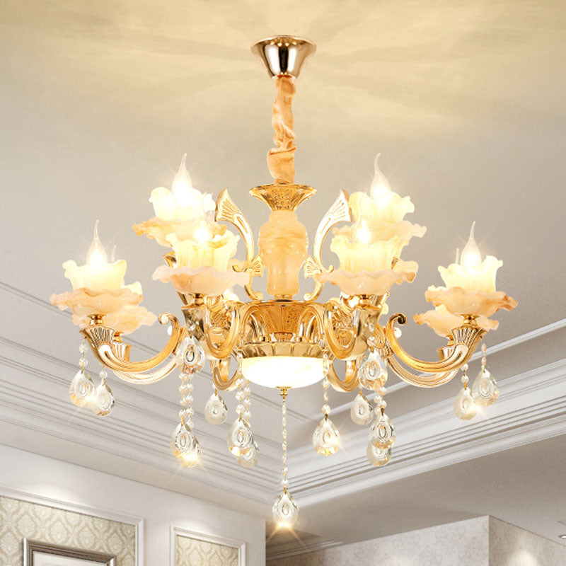 Blossom Jade lampadario giada lampada kit lampada a sospensione oro minimalista con drappeggio cristallino