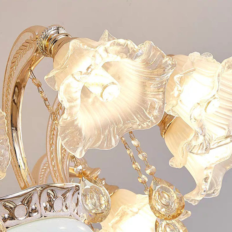 Illuminazione a sospensione nordica lampadario lampadario a fiori d'oro con tonalità di vetro testurizzata smerigliata