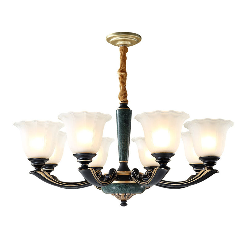 Blume Kronleuchter Beleuchtung minimalistisch gefrostetes Glas Wohnzimmer Decke Anhänger Licht in schwärzlichem Grün