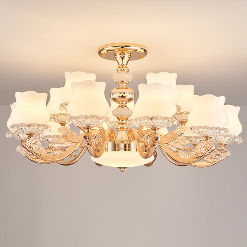 Simplicidad Flower semi iluminación de montura opal sala de estar de la sala de estar del techo de lámpara en oro