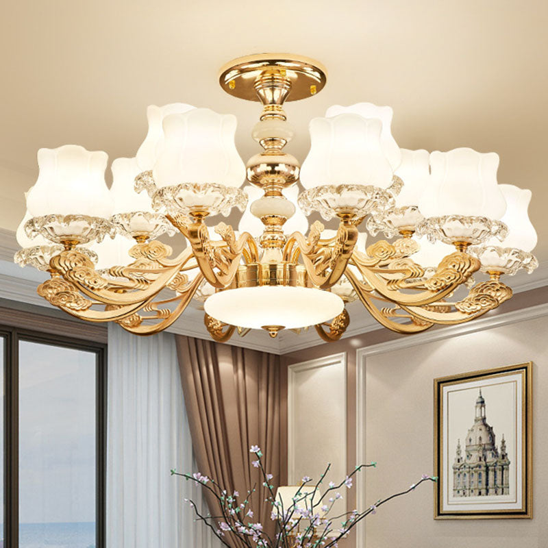 Simplicidad Flower semi iluminación de montura opal sala de estar de la sala de estar del techo de lámpara en oro