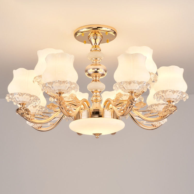 Simplicidad Flower semi iluminación de montura opal sala de estar de la sala de estar del techo de lámpara en oro