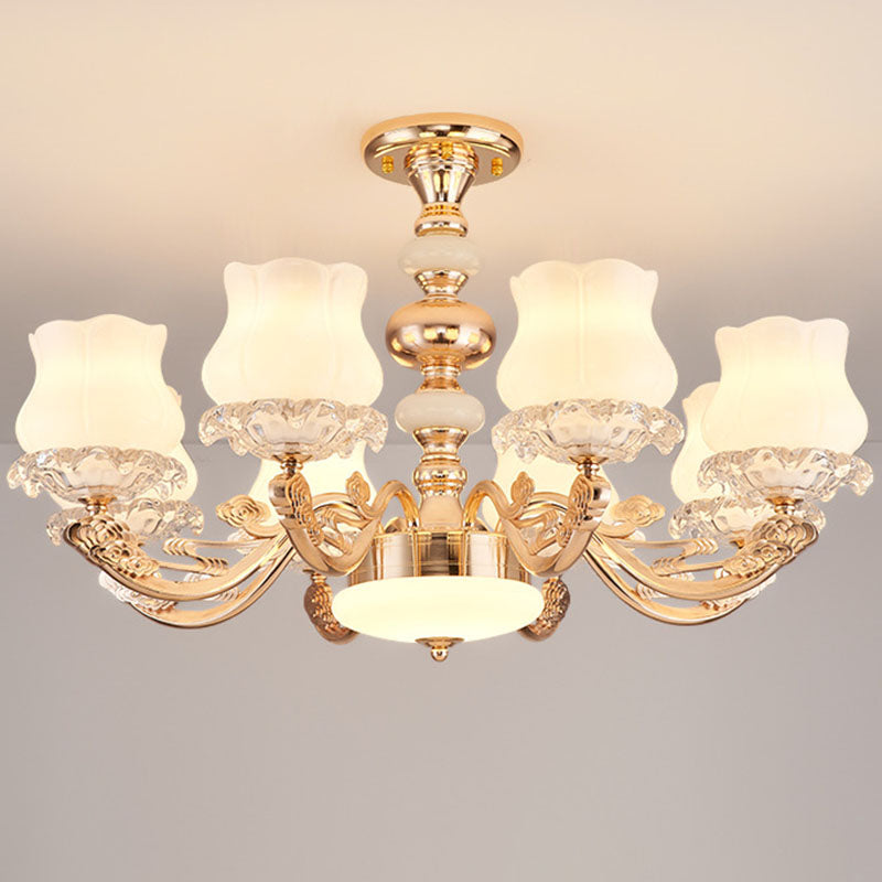 Simplicidad Flower semi iluminación de montura opal sala de estar de la sala de estar del techo de lámpara en oro