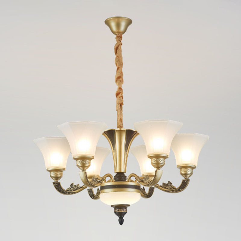 Bell Bedroom Chandelier Light Fixture White Frosted Glass Minimalistic Hanging Lamp Kit