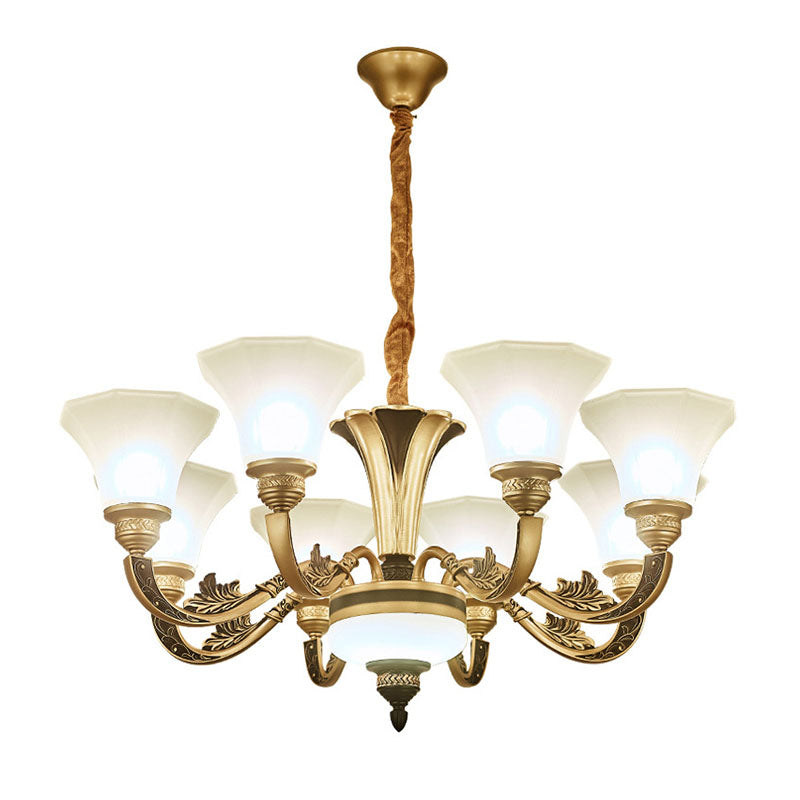 Bell Bedroom Chandelier Light Fixture White Frosted Glass Minimalistic Hanging Lamp Kit