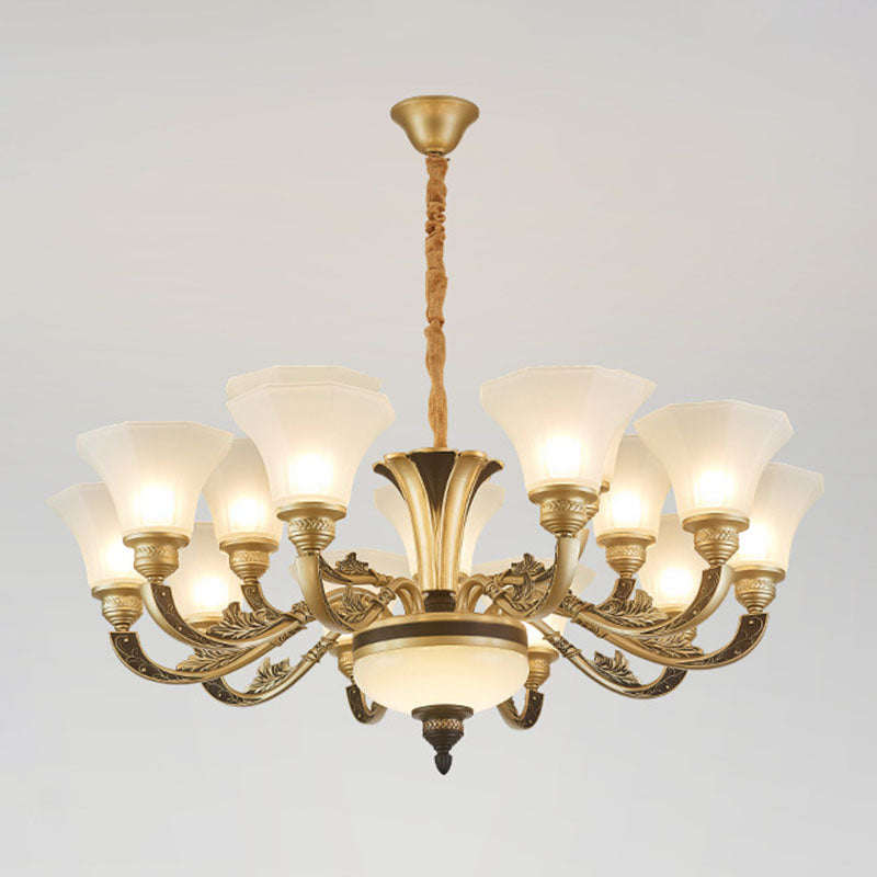 Bell Bedroom Chandelier Light Fixture White Frosted Glass Minimalistic Hanging Lamp Kit