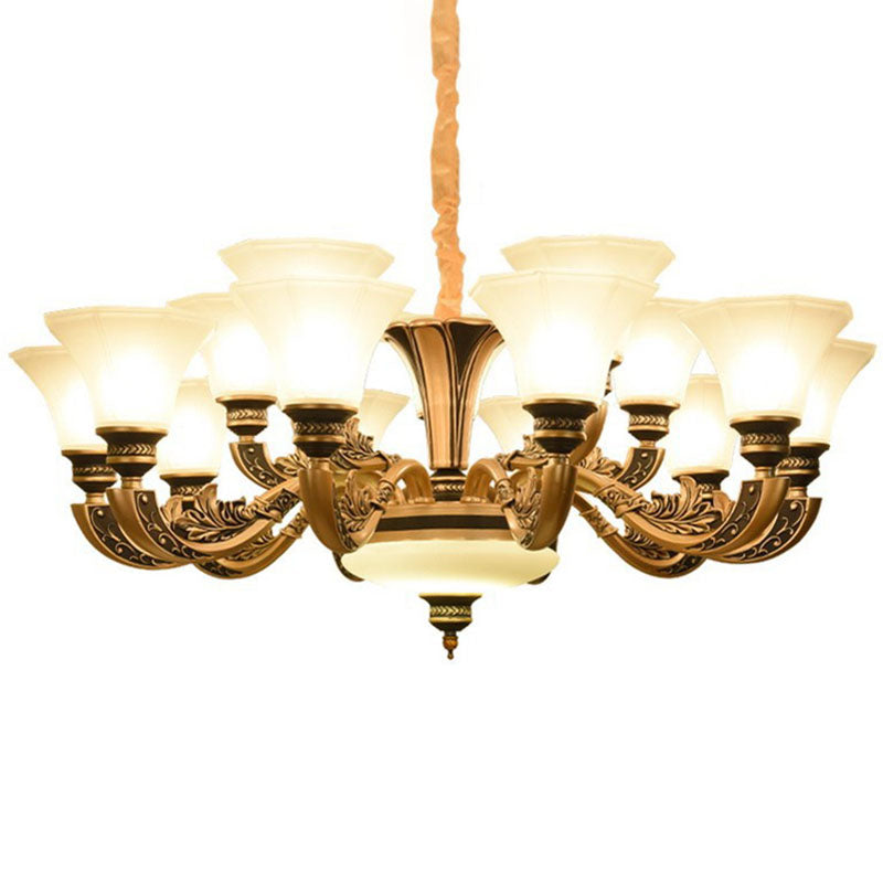 Modernism Pendant Lamp Gold Paneled Bell Hanging Chandelier with Opaline Frosted Glass Shade