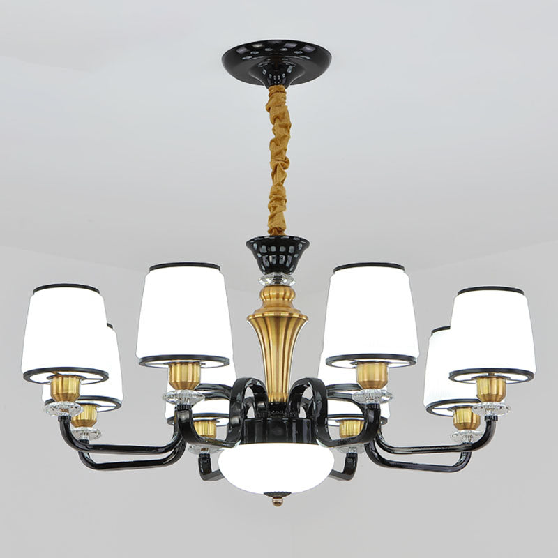 White Glass Barrel Drop Lamp Contemporary Black Chandelier Light Fixture for Dining Room