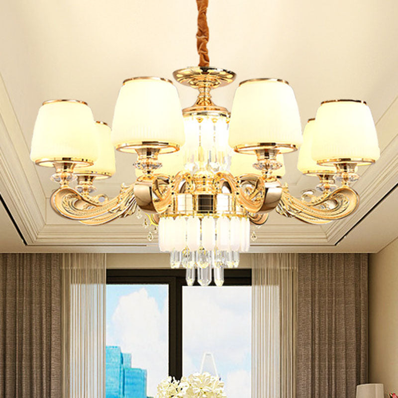 Lámpara de araña de cubo Modernista Luz de colgante de colgante de vidrio blanco con drapeado de cristal