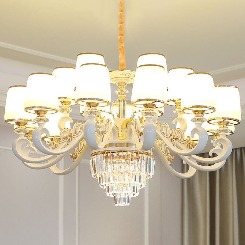 Luz de colgante colgante cónico de oro simplicidad de vidrio opalino iluminación con brazo curvo