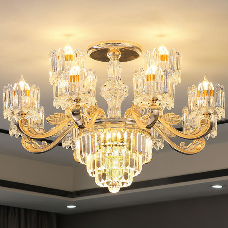 Drum Bedroom Chandelier Light Clear Crystal Modern Suspension Lighting Fixture in Gold