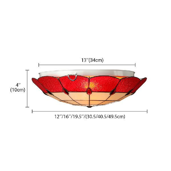 Bedroom Ceiling Light Tiffany Style 12"/16"/19.5" W Dome Shade Flush Mount Light with Jewel Decoration in Red
