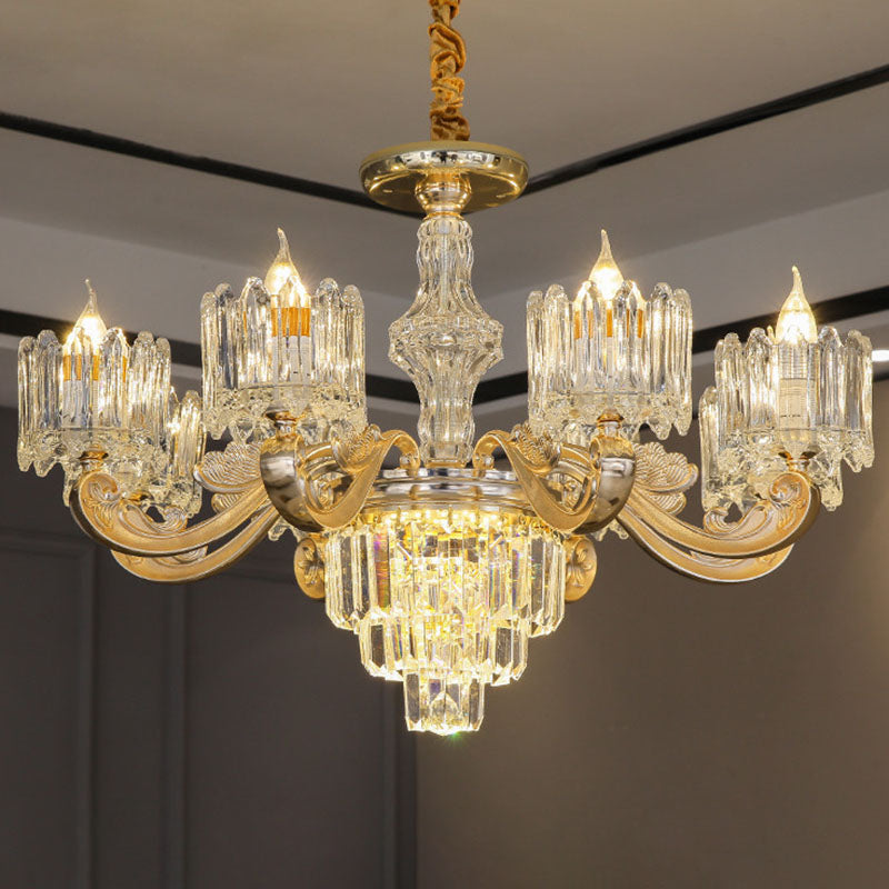Drum Bedroom Chandelier Light Clear Crystal Modern Suspension Lighting Fixture in Gold