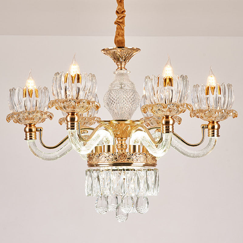 Flower Clear Crystal Crystal Crystal lampadario contemporaneo rosa oro appeso Luce per soggiorno