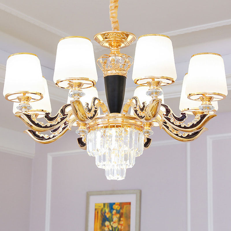 Lampaggio conico oro illuminazione modernismo modernismo kit di luce a sospensione in vetro opalino con accento di cristallo