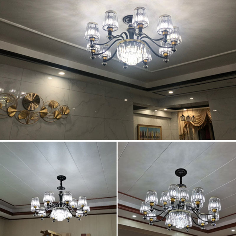 Lámpara de caída simple de lámpara de lámpara de lámpara cónica negra con sombra de cristal transparente