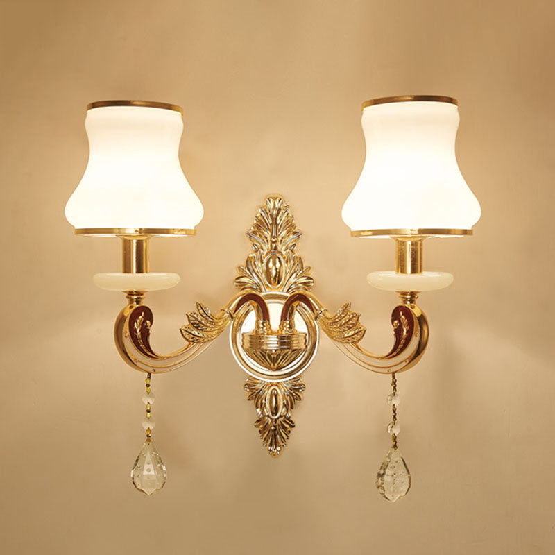 Lámpara de montaje de pared del brazo del brazo del oro del oro Simple Light Metallic Wall Light con acento de cristal