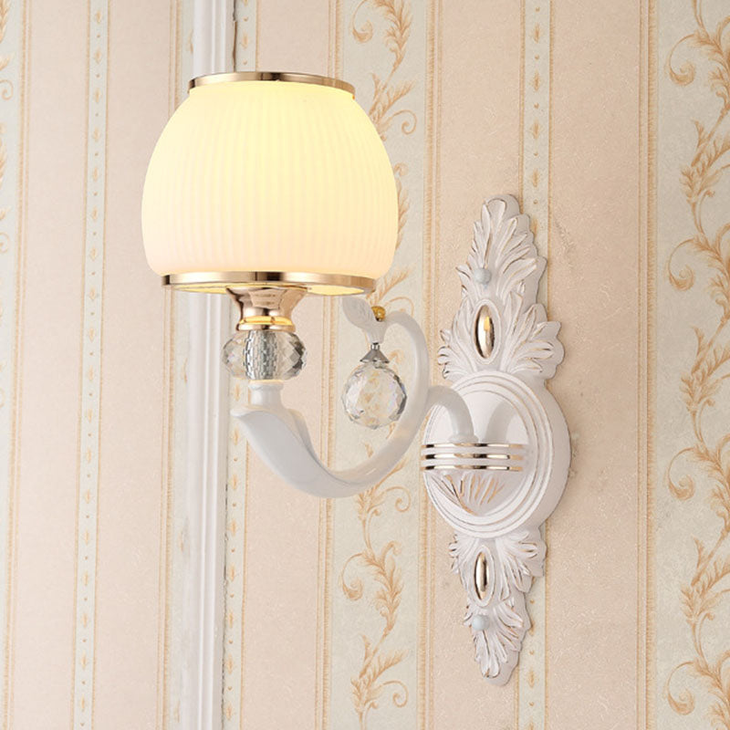 Curved Arm Metal Wall Light Fixture Modern Gold Wall Lighting Ideas with Geometry Glass Shade