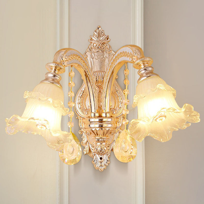 Glazen bloem wandmontage licht modernistische gouden wandlamp sconce met kristaldruppel