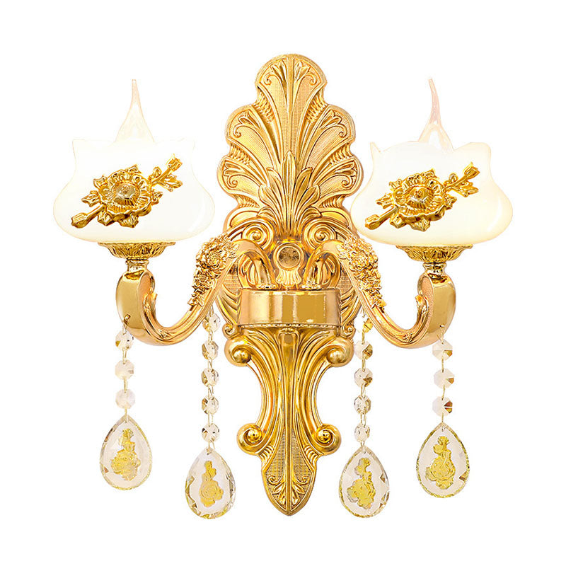 Glazen bloem wandmontage licht modernistische gouden wandlamp sconce met kristaldruppel