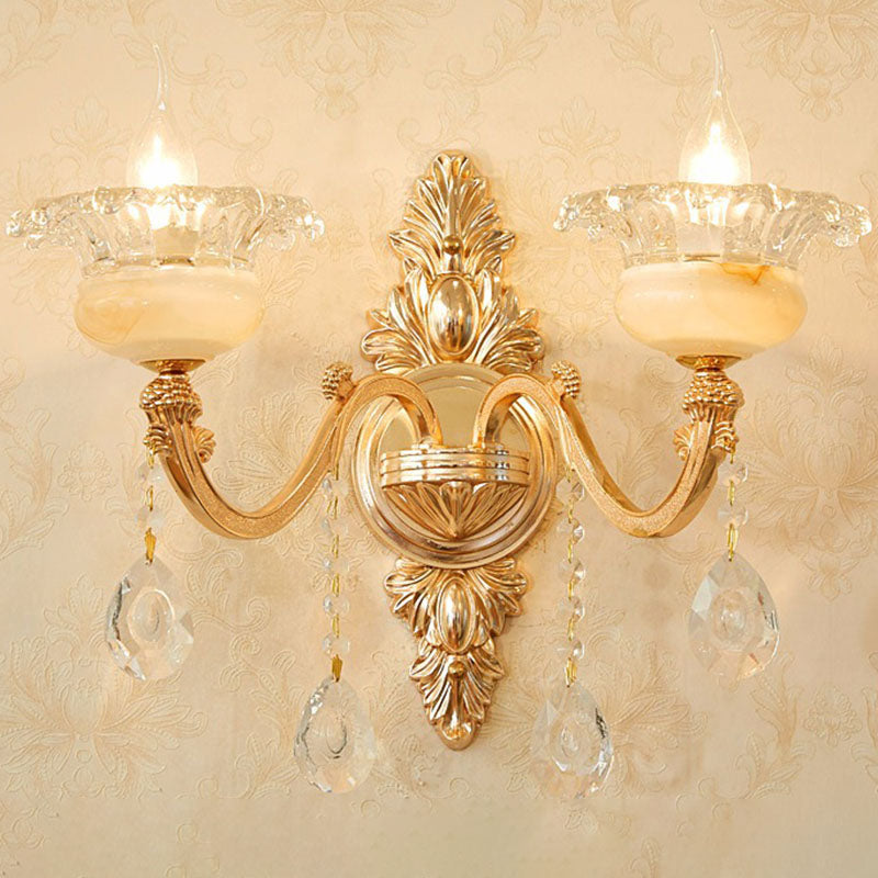 Glazen bloem wandmontage licht modernistische gouden wandlamp sconce met kristaldruppel