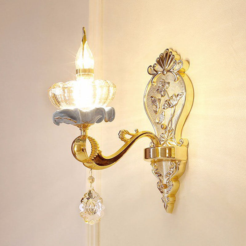 Glazen bloem wandmontage licht modernistische gouden wandlamp sconce met kristaldruppel