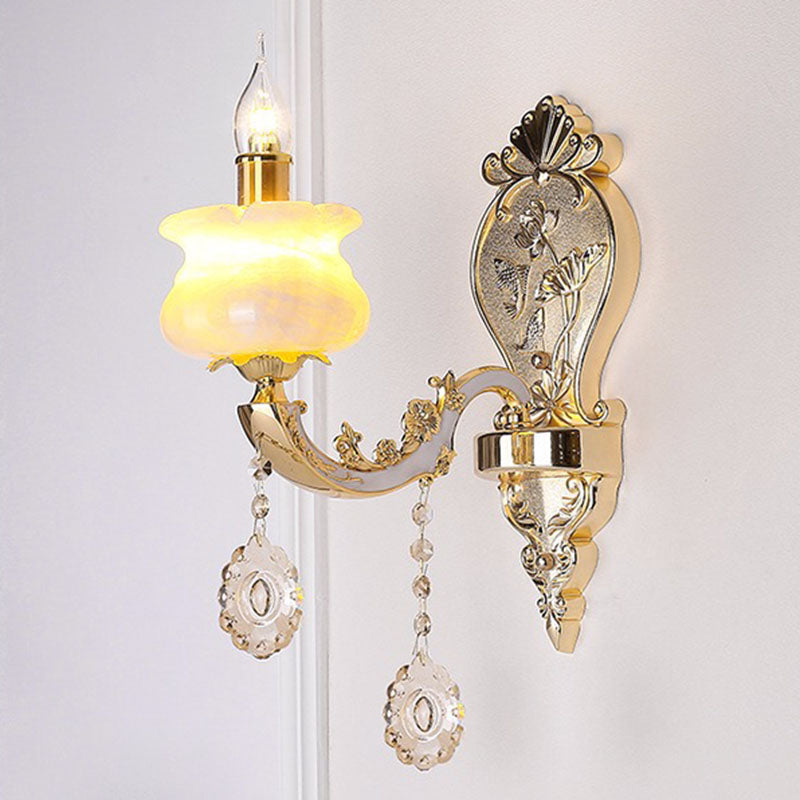 Glazen bloem wandmontage licht modernistische gouden wandlamp sconce met kristaldruppel