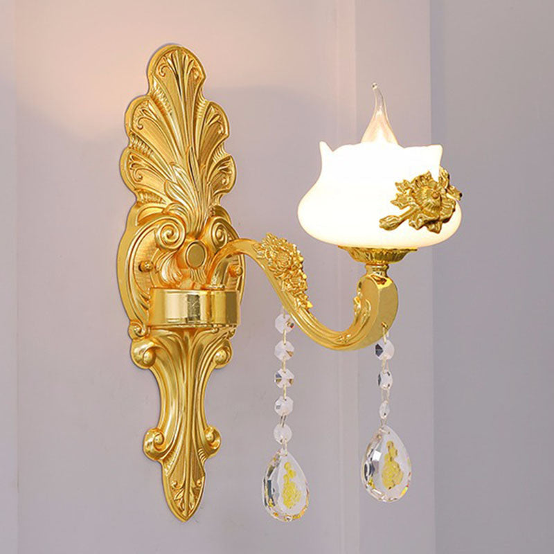Glazen bloem wandmontage licht modernistische gouden wandlamp sconce met kristaldruppel