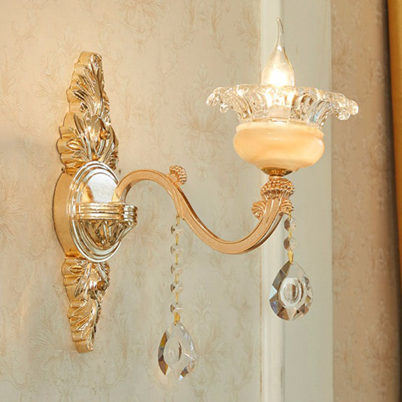 Glazen bloem wandmontage licht modernistische gouden wandlamp sconce met kristaldruppel