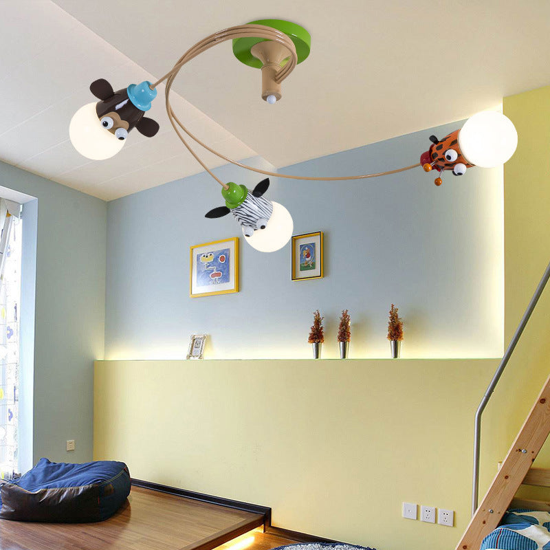 Cartoon Curred Cosil Hang Fixture Bedroomet Metal Semi Flush Mount Light in Coffee