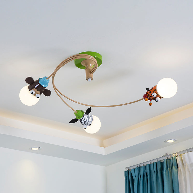 Cartoon Curred Cosil Hang Fixture Bedroomet Metal Semi Flush Mount Light in Coffee